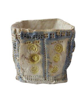 Primitive Small Handmade Ceramic Planter Signed A.F. Rustic Textured Pot 3.5”